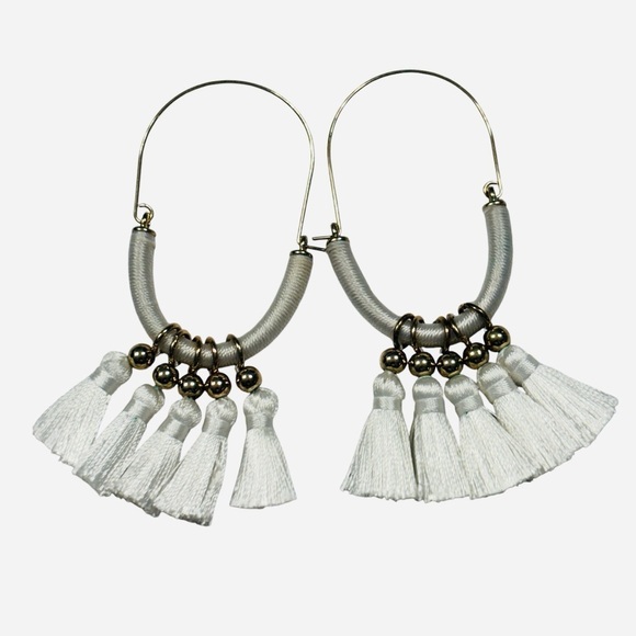 SUGARFIX Fringe Plated Metal Hooped Earrings By Baublebar 3" Gold White - Picture 7 of 8